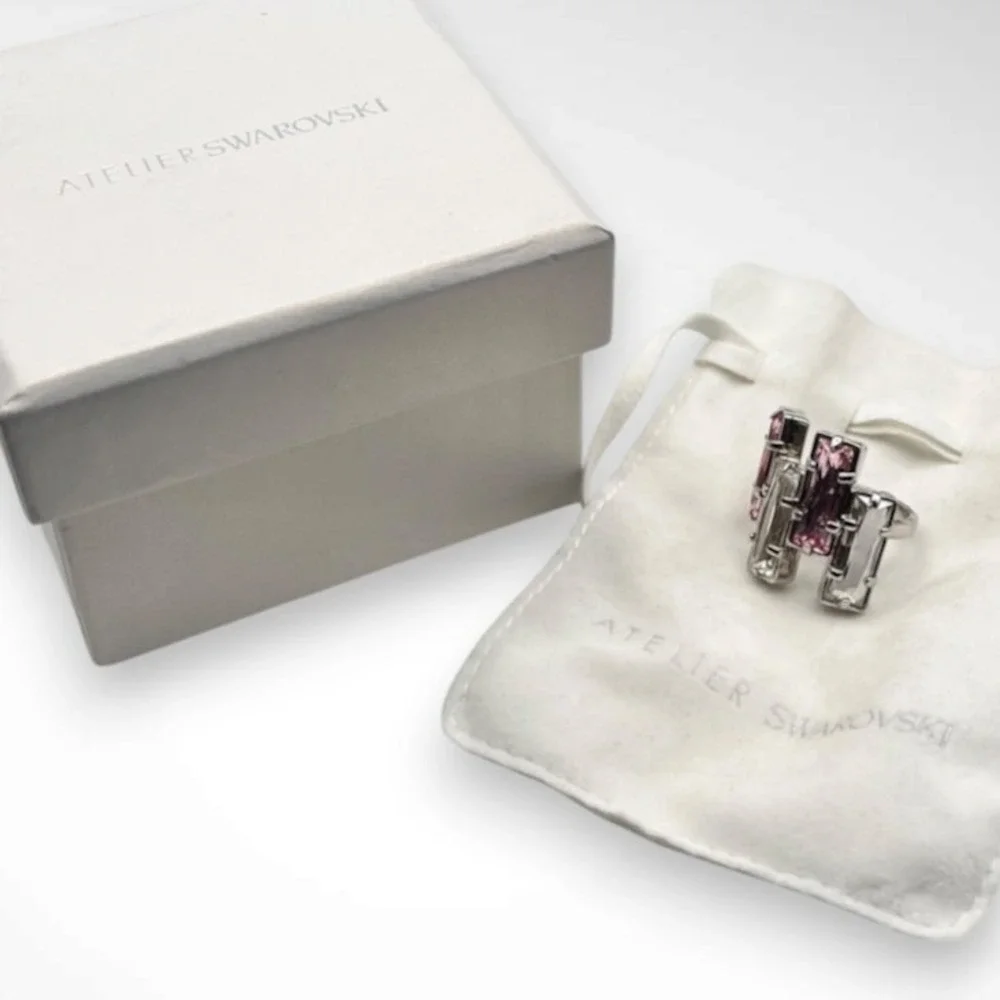 New Atelier Swarovski Nile Pink Crystal Geometric Statement Ring Sz 55 US 7 NIB